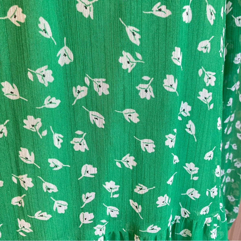 H&M Green White Ditsy Floral Print Long Sleeve Midi Dress - Picture 2 of 9